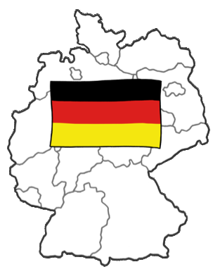 Eine Zeichnung von einer Deutschland-Karte mit der Deutschland-Flagge in Schwarz-Rot-Gold. Eine Zeichnung von einer Deutschland-Karte mit der Deutschland-Flagge in Schwarz-Rot-Gold.