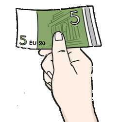 Eine Zeichnung von einem Geldschein in einer Hand. Eine Zeichnung von einem Geldschein in einer Hand.